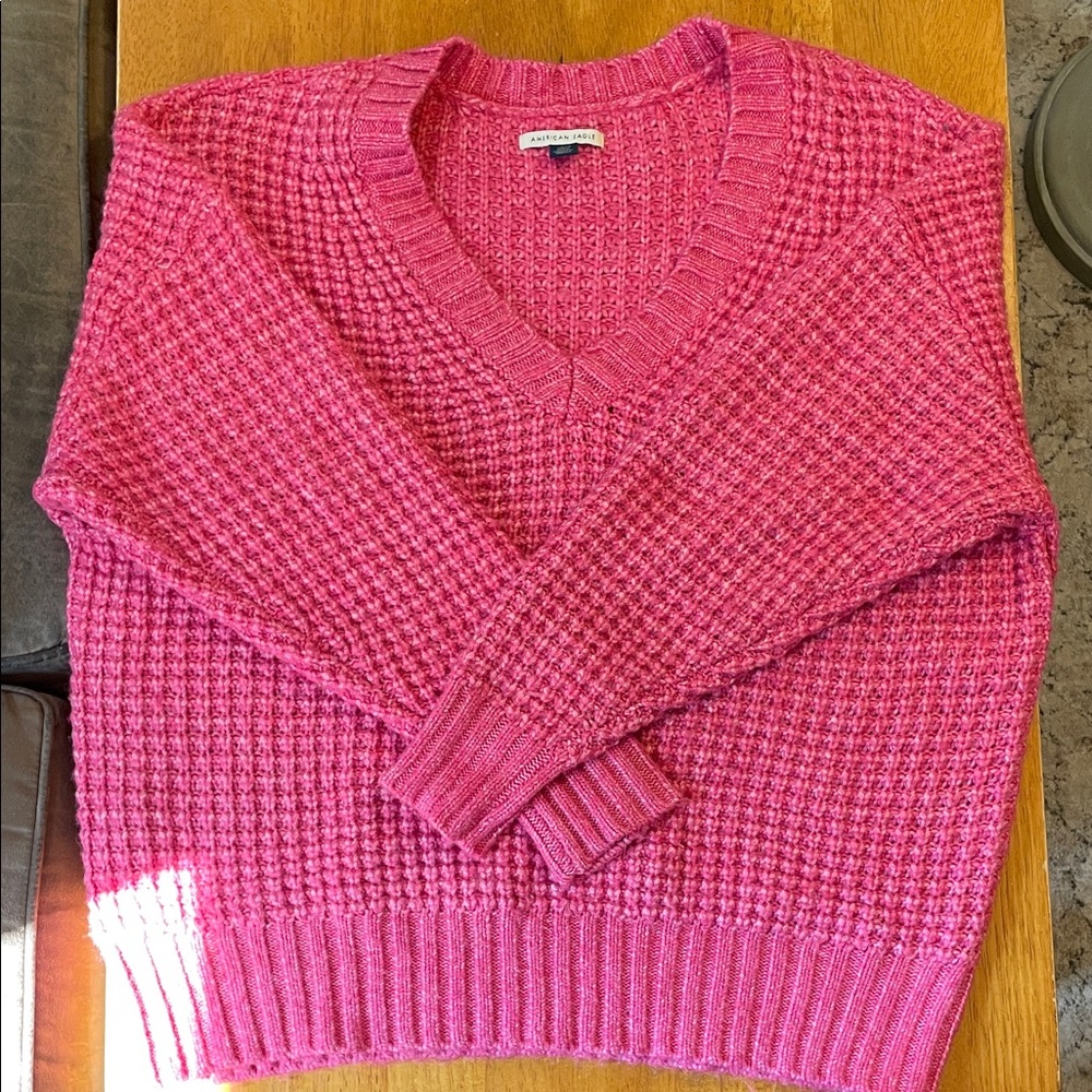 American Eagle Outfitters Bright Pink V-Neck Sweater